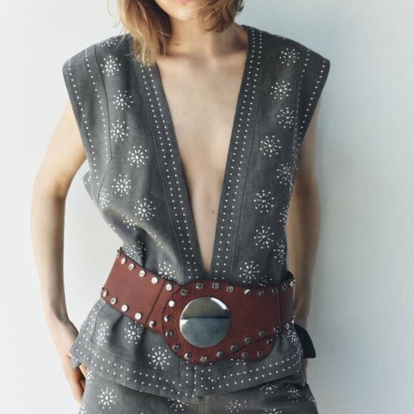 Zara LINEN BLEND EMBROIDERED VEST ZW COLLECTION Small - Picture 1 of 10